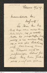 Nachlass Franz Steindachner, Brief von N. Post an Franz Steindachner (30.04.1907), Inv.Nr. 404.08, Seite 1